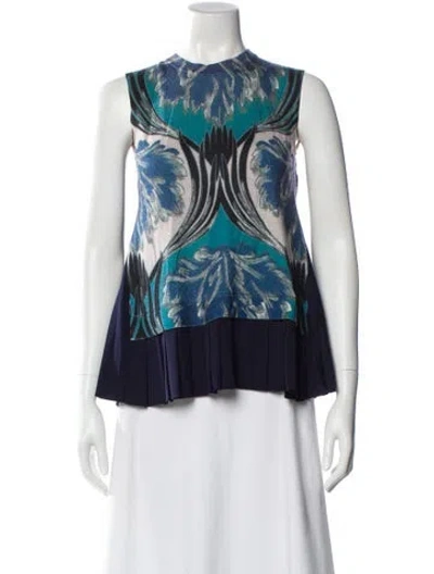 Pre-owned Yigal Azrouël Patterned Crew Neck Top In Blue