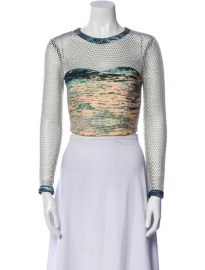 Pre-owned Yigal Azrouël Printed Crew Neck Crop Top In Green