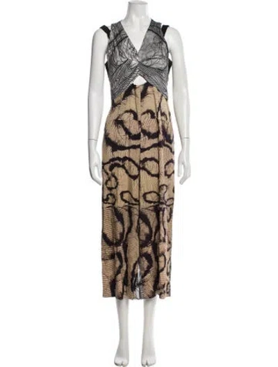 Pre-owned Yigal Azrouël Printed V-neck Jumpsuit In Black