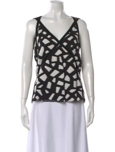 Pre-owned Yigal Azrouël Printed V-neck Top In Black