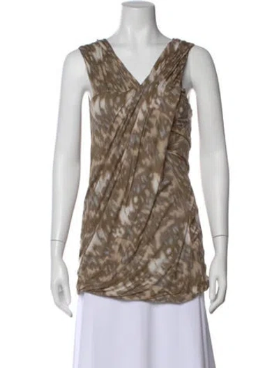 Pre-owned Yigal Azrouël Printed V-neck Top In Neutral