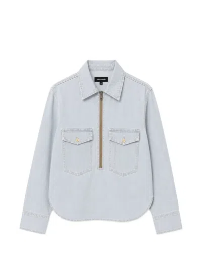 Yigal Azrouël Rose Zip-up Denim Shirt In Blue