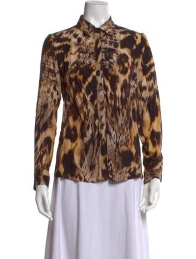 Pre-owned Yigal Azrouël Silk Animal Print Button-up Top In Brown