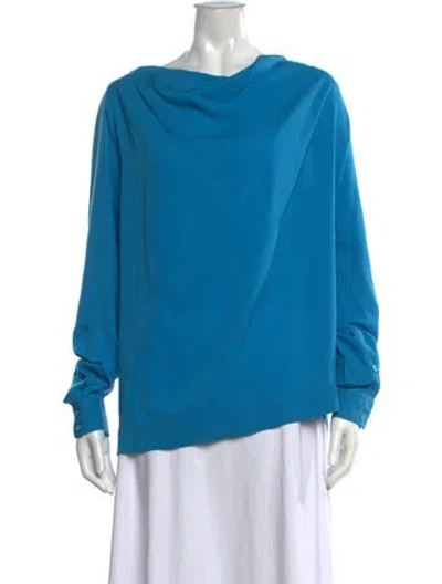 Pre-owned Yigal Azrouël Silk Cowl Neck Top In Blue