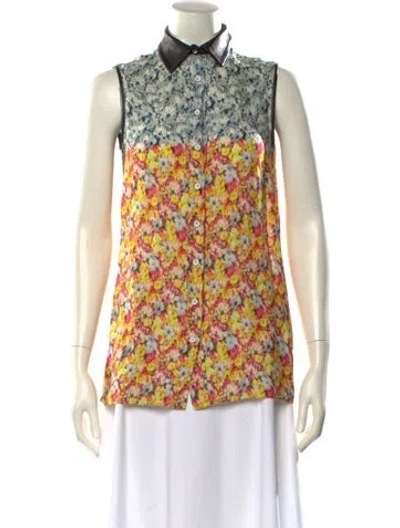 Pre-owned Yigal Azrouël Silk Floral Print Button-up Top In Yellow