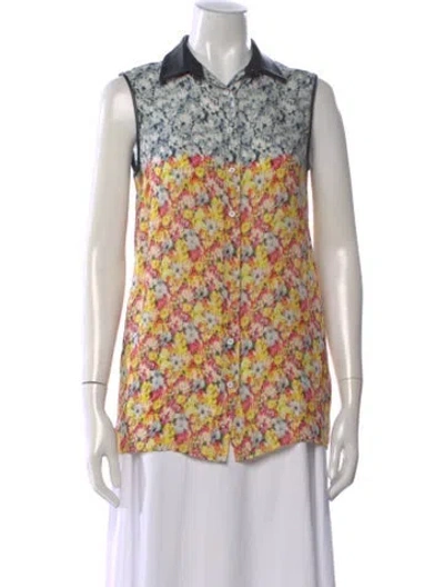 Pre-owned Yigal Azrouël Silk Floral Print Button-up Top In Yellow