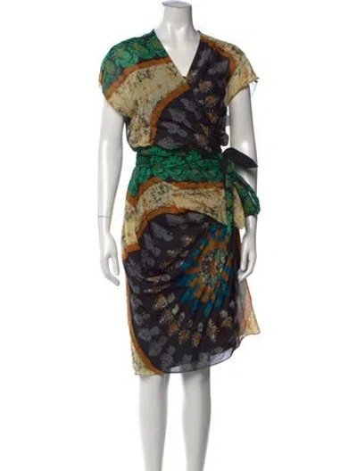 Pre-owned Yigal Azrouël Silk Knee-length Dress In Black/green/neutrals