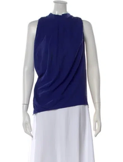 Pre-owned Yigal Azrouël Silk Mock Neck Top In Blue