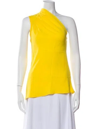 Pre-owned Yigal Azrouël Silk One-shoulder Top In Yellow