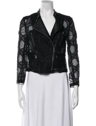 Pre-owned Yigal Azrouël Silk Patterned Biker Jacket In Black