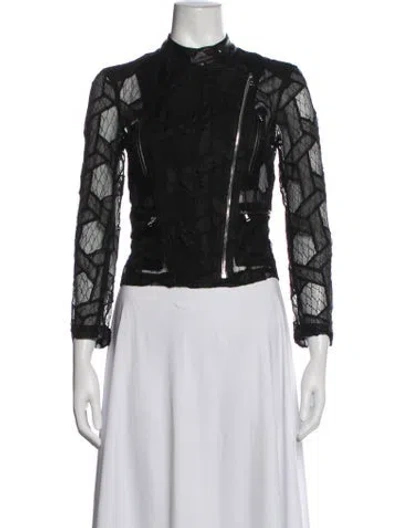 Pre-owned Yigal Azrouël Silk Patterned Biker Jacket In Black