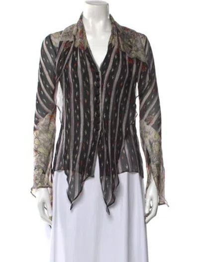 Pre-owned Yigal Azrouël Silk Patterned Blouse In Black