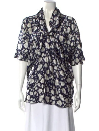 Pre-owned Yigal Azrouël Silk Patterned Blouse In Blue