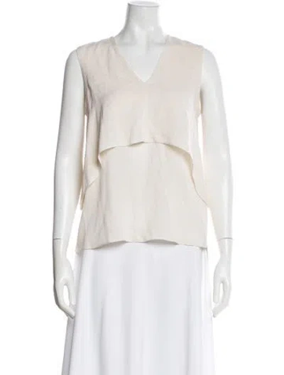 Pre-owned Yigal Azrouël Silk V-neck Blouse In Neutral