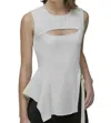 Yigal Azrouël Stretch Jersey Sleeveless Key Hole Top In Off White In White