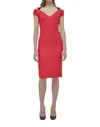 Yigal Azrouël Stretch Weave V Neck Sheath Dress In Red In Red