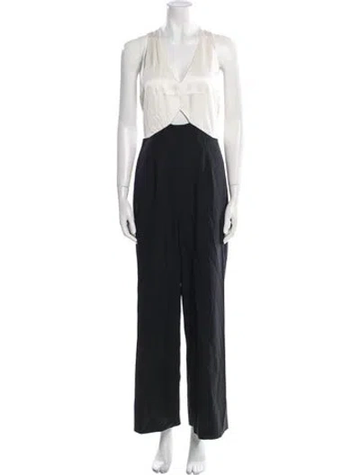Pre-owned Yigal Azrouël Virgin Wool V-neck Jumpsuit W/ Tags In Black