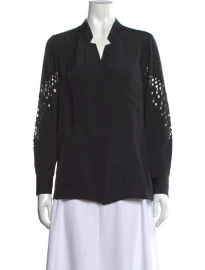 Pre-owned Yigal Azrouël V-neck Long Sleeve Blouse In Black