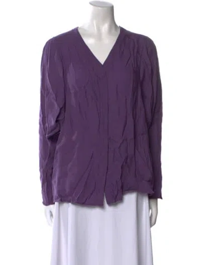 Pre-owned Yigal Azrouël V-neck Long Sleeve Blouse In Purple