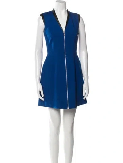 Pre-owned Yigal Azrouël V-neck Mini Dress In Blue
