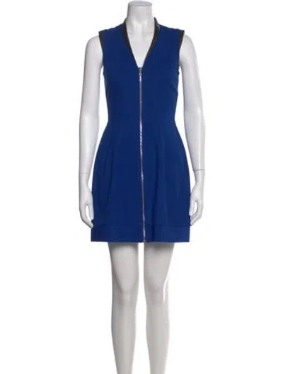 Pre-owned Yigal Azrouël V-neck Mini Dress In Blue
