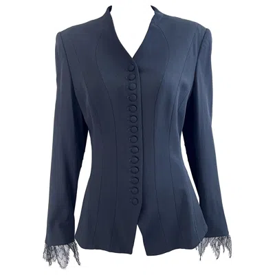 Pre-owned Yigal Azrouël Yigal Azrouel 2000s Size 8 Black Vintage Blazer Jacket W/ Lace Sleeves