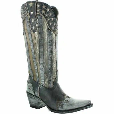 Pre-owned Yippee Ki Yay By Old Gringo Ladies Bloom Stars & Stripes Boots Yl470-1 In Black
