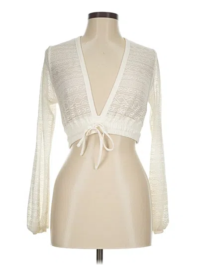 Pre-owned Yitty Long Sleeve Top Ivory Plunge Neckline Tops