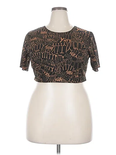 Pre-owned Yitty Short Sleeve Top Brown Keyhole Neckline Tops