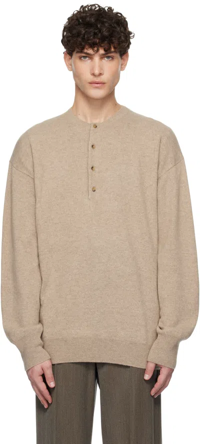 Ylève Beige Cashmere Henley In 040 Beige