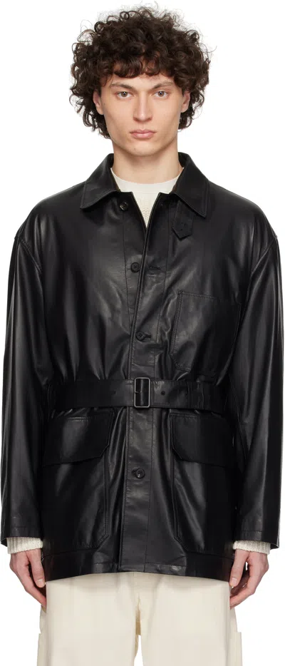 Ylève Black Glove Coverall Leather Jacket In 010 Black