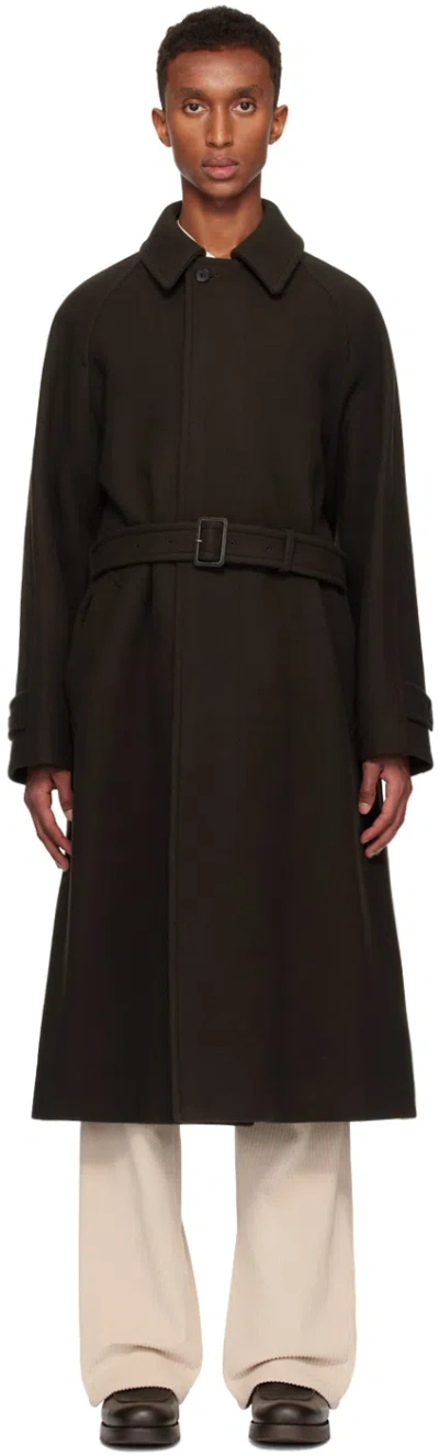 Ylève Brown Wool Melton Coat In 050 Brown