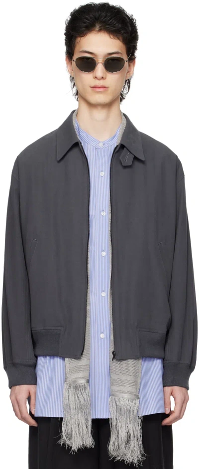 Ylève Gray Spread Collar Bomber Jacket In 020 Slate