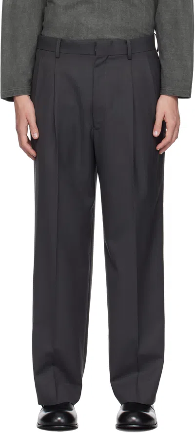 Ylève Gray Wool Tropical Trousers In 020 Charcoal