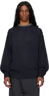 Ylève Navy European Linen Silk Basque Knit Sweater In 120 Navy