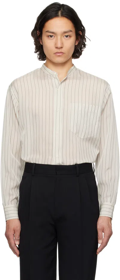 Ylève Off-white Acetate Cupra Stand Collar Shirt In 031 Stripe