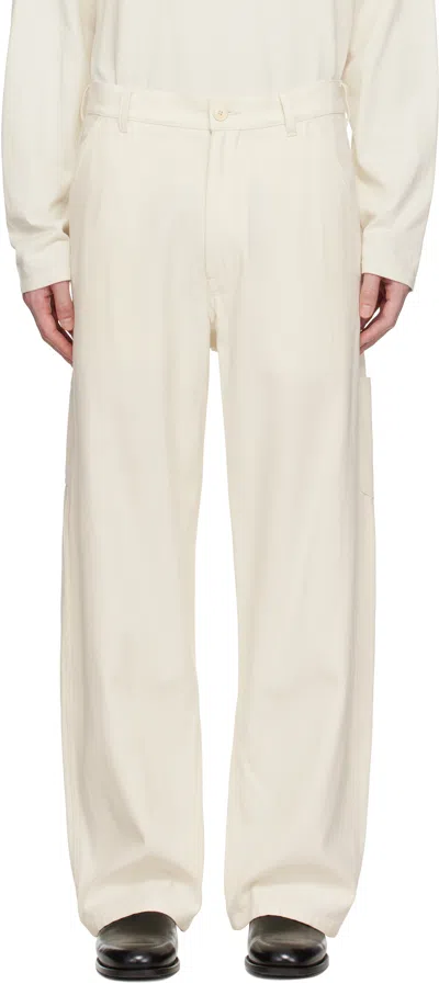 Ylève Off-white Viscose Cotton Painter Trousers In 030 Ecru