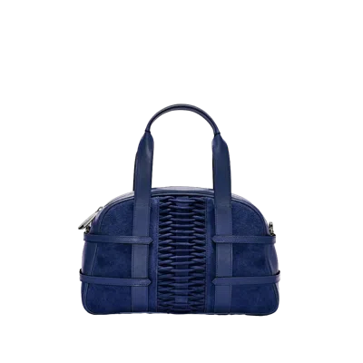 Yliana Yepez Medium Francesca Suede Braided Navy Satchel In Blue