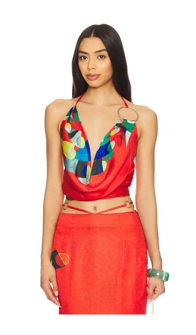 Yllw The Label Athena Ring Top In Red Geometric
