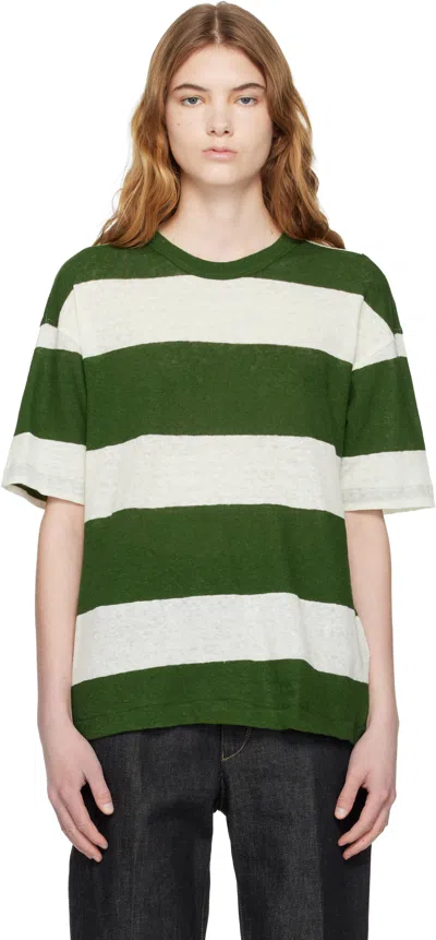 Ymc You Must Create Green & Off-white Triple Stripe T-shirt In Multi