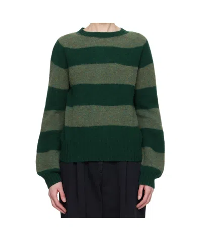 Ymc You Must Create Jets Stripe Sweater In 30-green Stripe