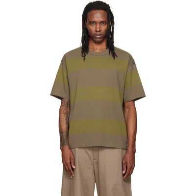 Ymc You Must Create Khaki & Green Triple Stripe T-shirt