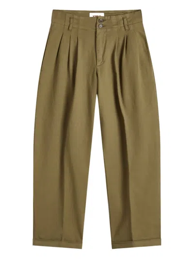 Ymc You Must Create Pleated-front Trousers In Green