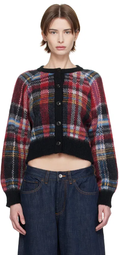 YMC YOU MUST CREATE RED & BLACK FOXTAIL TARTAN CARDIGAN
