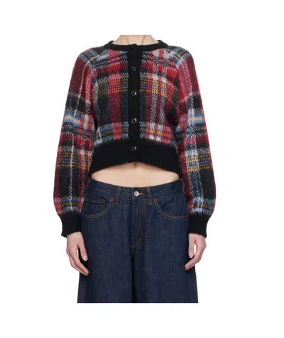 YMC YOU MUST CREATE RED  BLACK FOXTAIL TARTAN CARDIGAN