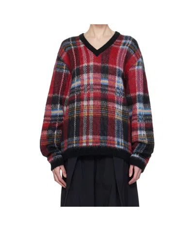 YMC YOU MUST CREATE RED  BLACK VERTIGO TARTAN SWEATER
