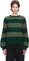 Ymc You Must Create Jets Stripe Sweater In 30-green Stripe