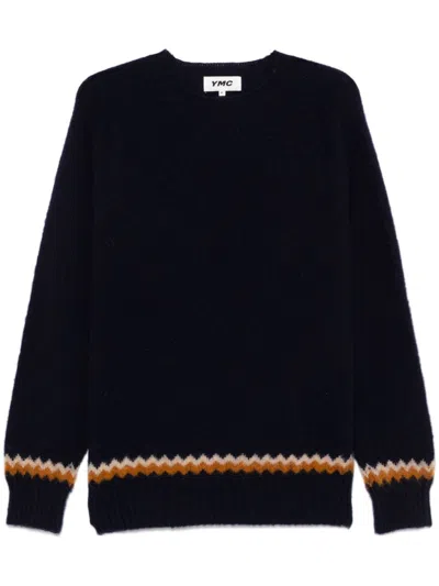 Ymc You Must Create Suedehead Zig Zag Jumper In Blue
