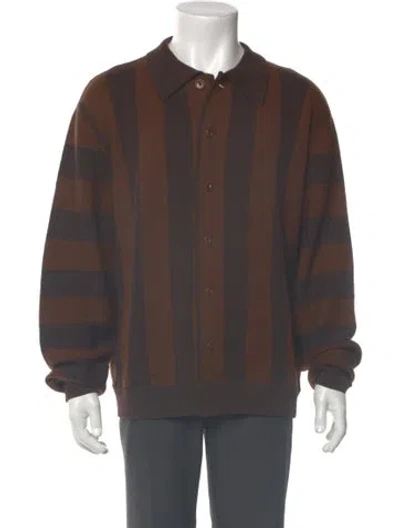 Pre-owned Ymc You Must Create Wool Striped Polo Sweater In Brown