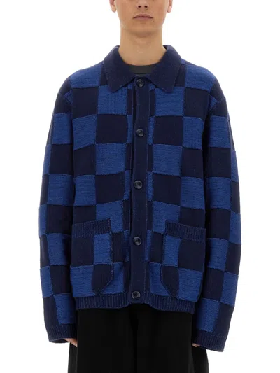 YMC YOU MUST CREATE YMC BLUE "BAKER" BOLD CHECKERBOARD CARDIGAN